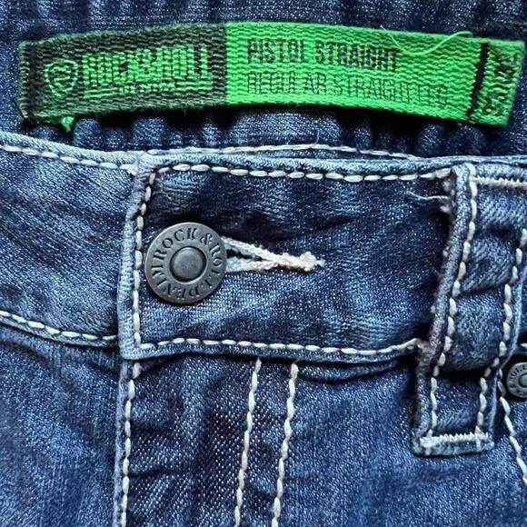 Rock & Roll Pistol Straight Jeans Men’s 33x32 Medium Wash Thick Stitch Western - Picture 4 of 8